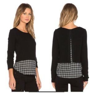 Women's Generation Love Black Plaid Mixed Media Long Sleeve Top